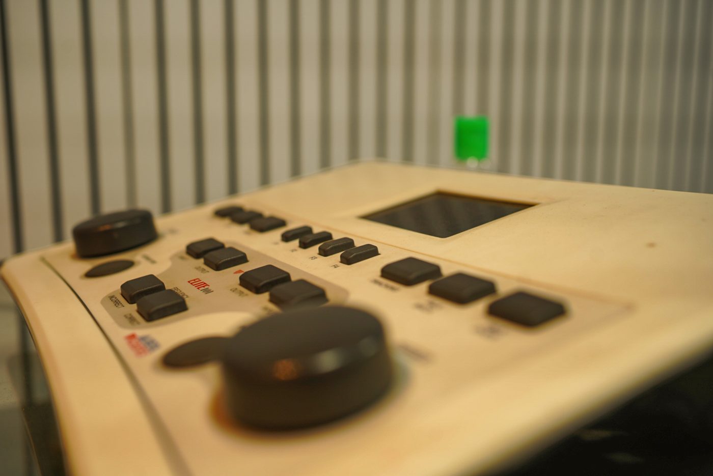 Close-up of our clinical audiometer used for hearing evaluations